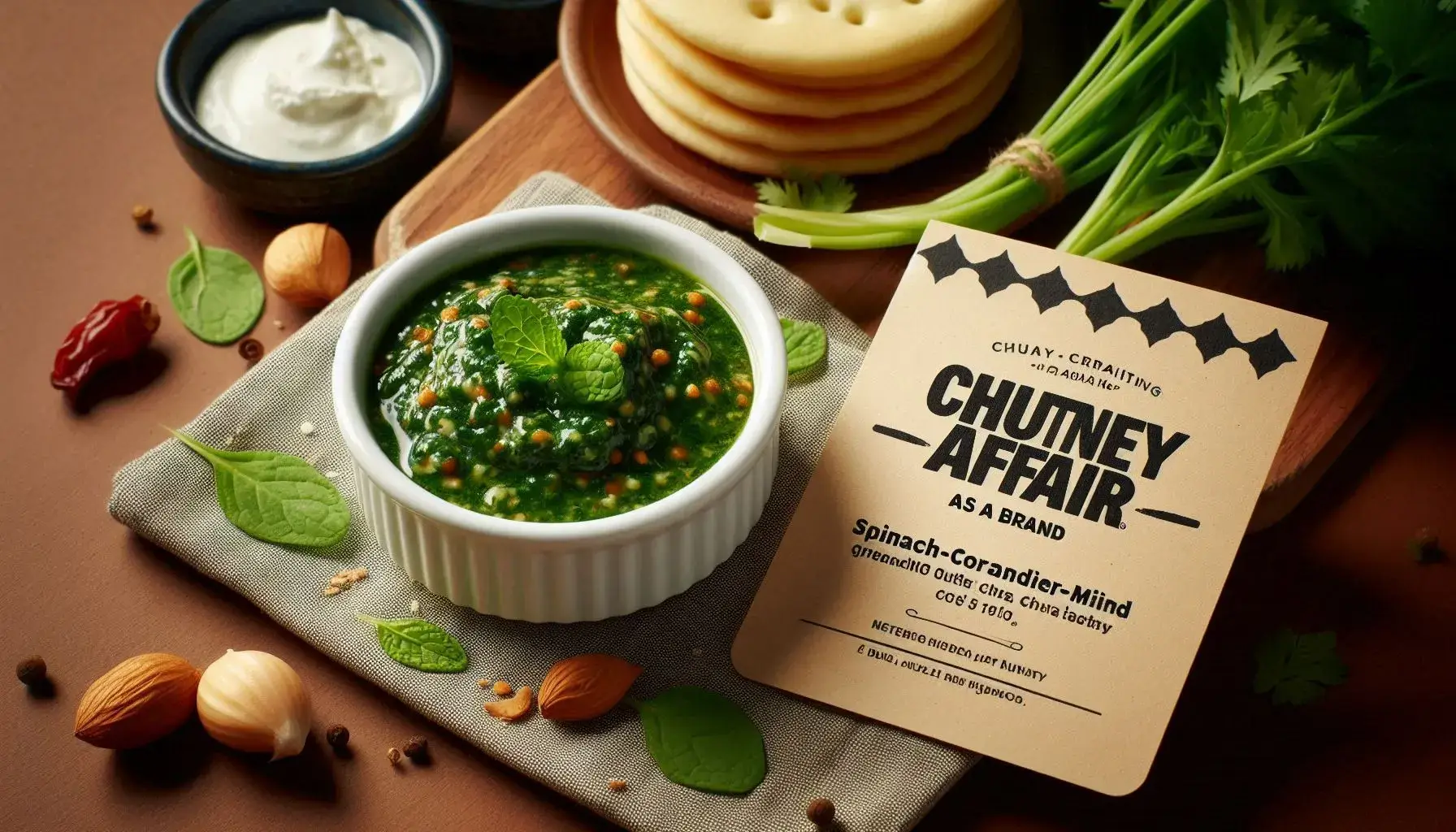 Spinach-Coriander-Mint-Curd Chutney served in a bowl